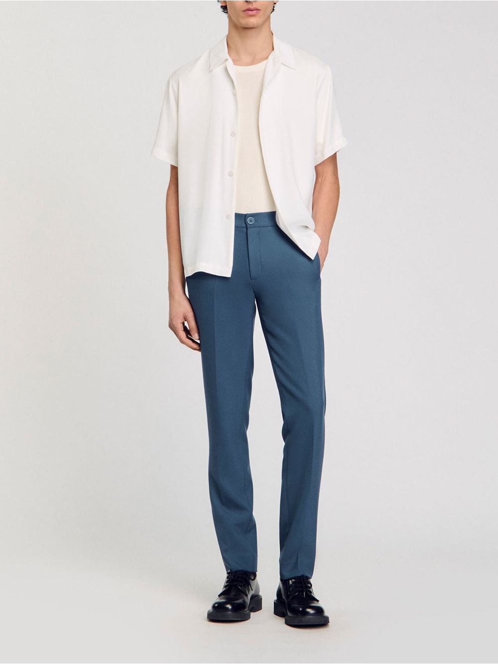 Sandro Paris Men’s 38 Thunderstorm Blue Straight Leg Jersey Trousers NWT